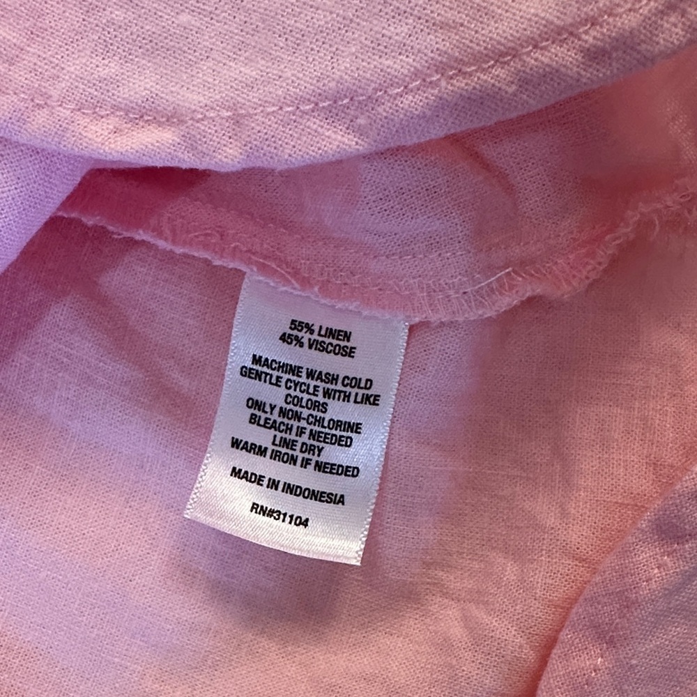 Chaps Tunic Linen Blend Long Sleeve Light Pink Button 3/4 button down EUC - Picture 4 of 8